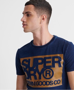 Superdry Denim Goods Co Print Férfi Pólók Sötétkék | KQITO5972